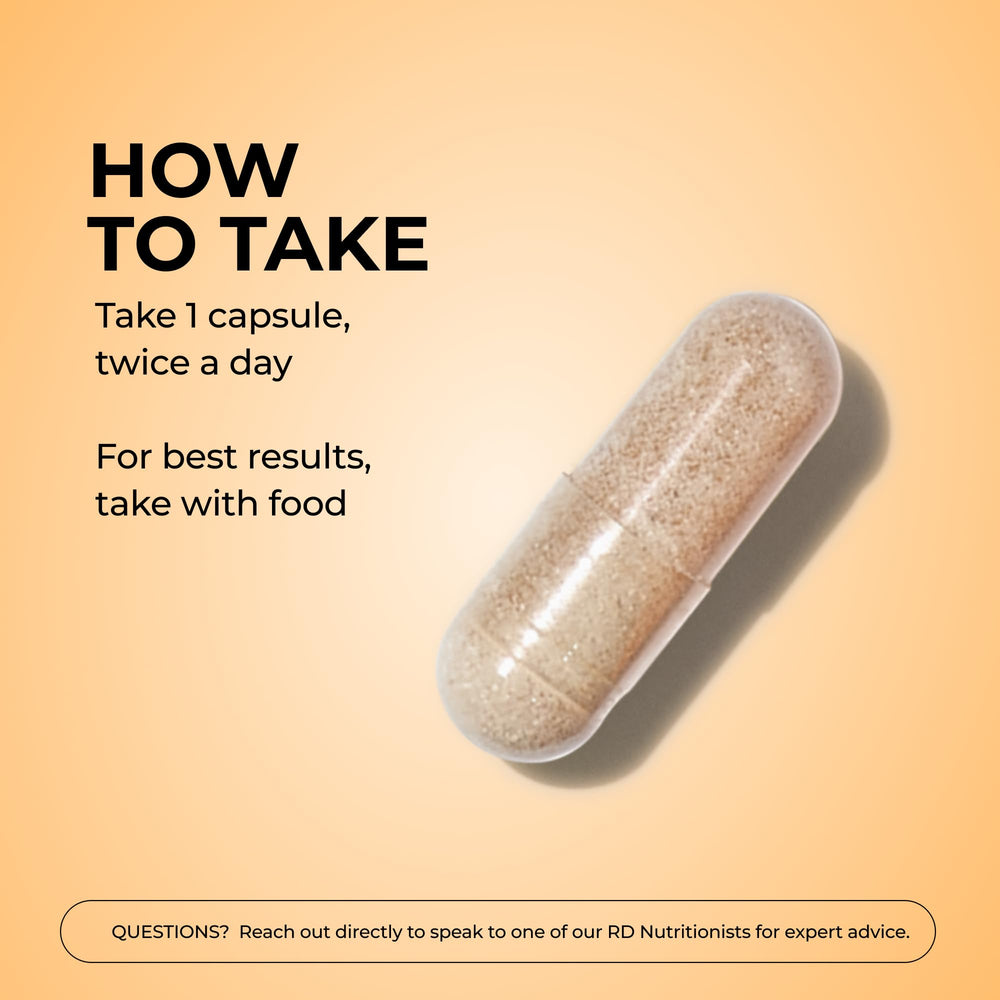 Capsule pouring into hand demonstrates simple daily intake.