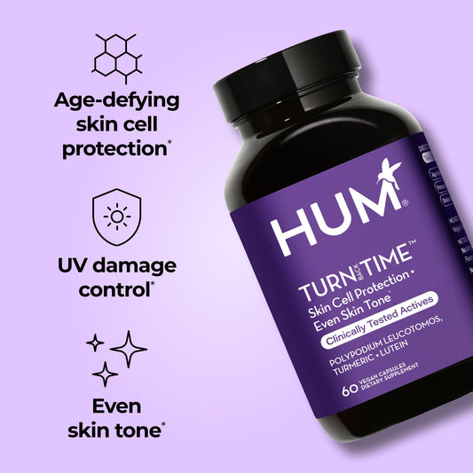 HUM Turn Back Time green tea extract capsules; daily skin defense potential.