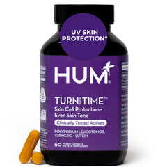 HUM Turn Back Time turmeric bottle; supports daily skin vitality and tone.