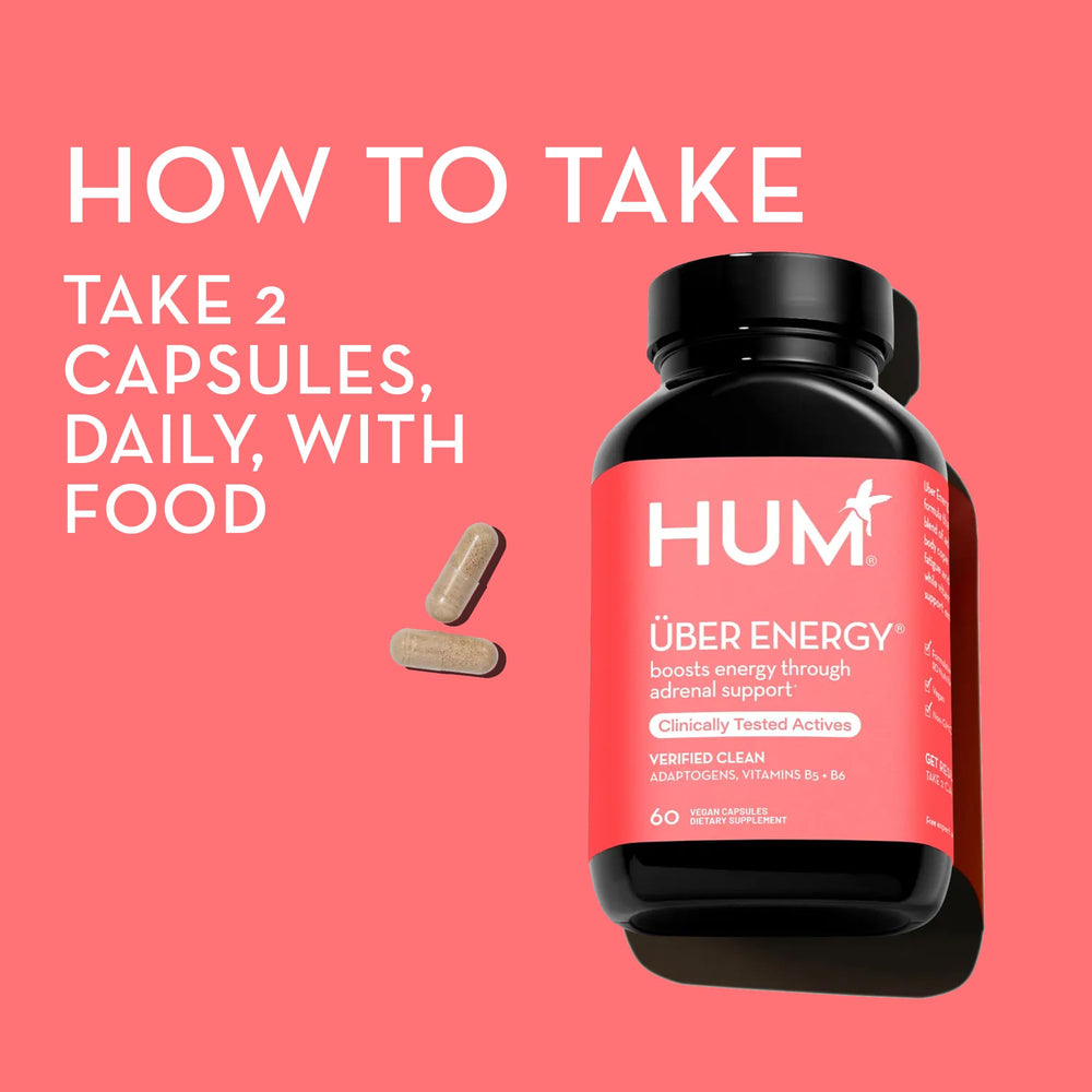 HUM Uber Energy B vitamins panel showcases routine balance for daily wellness.