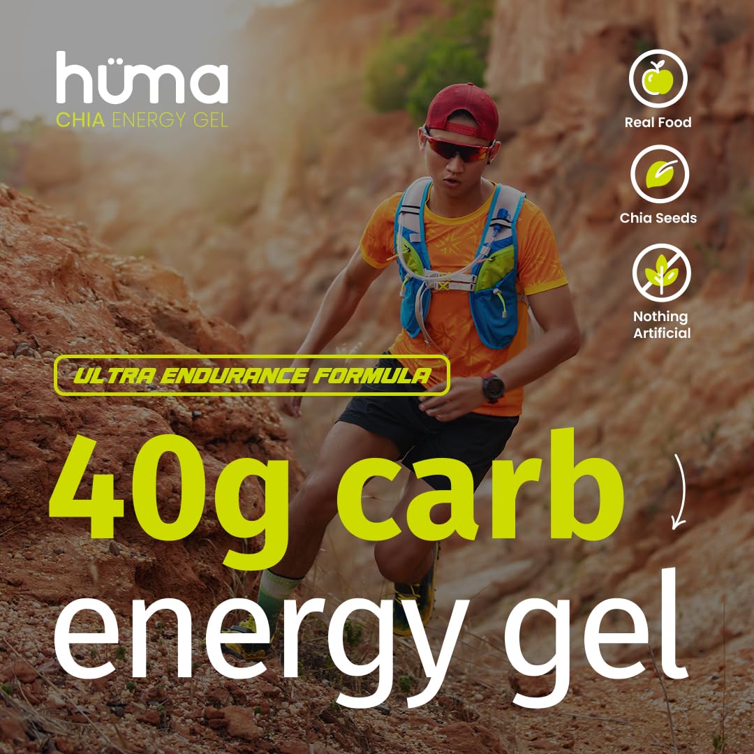 HÜMA CHIA ENERGY GEL ingredients highlight real fruit and chia for clean nutrition.