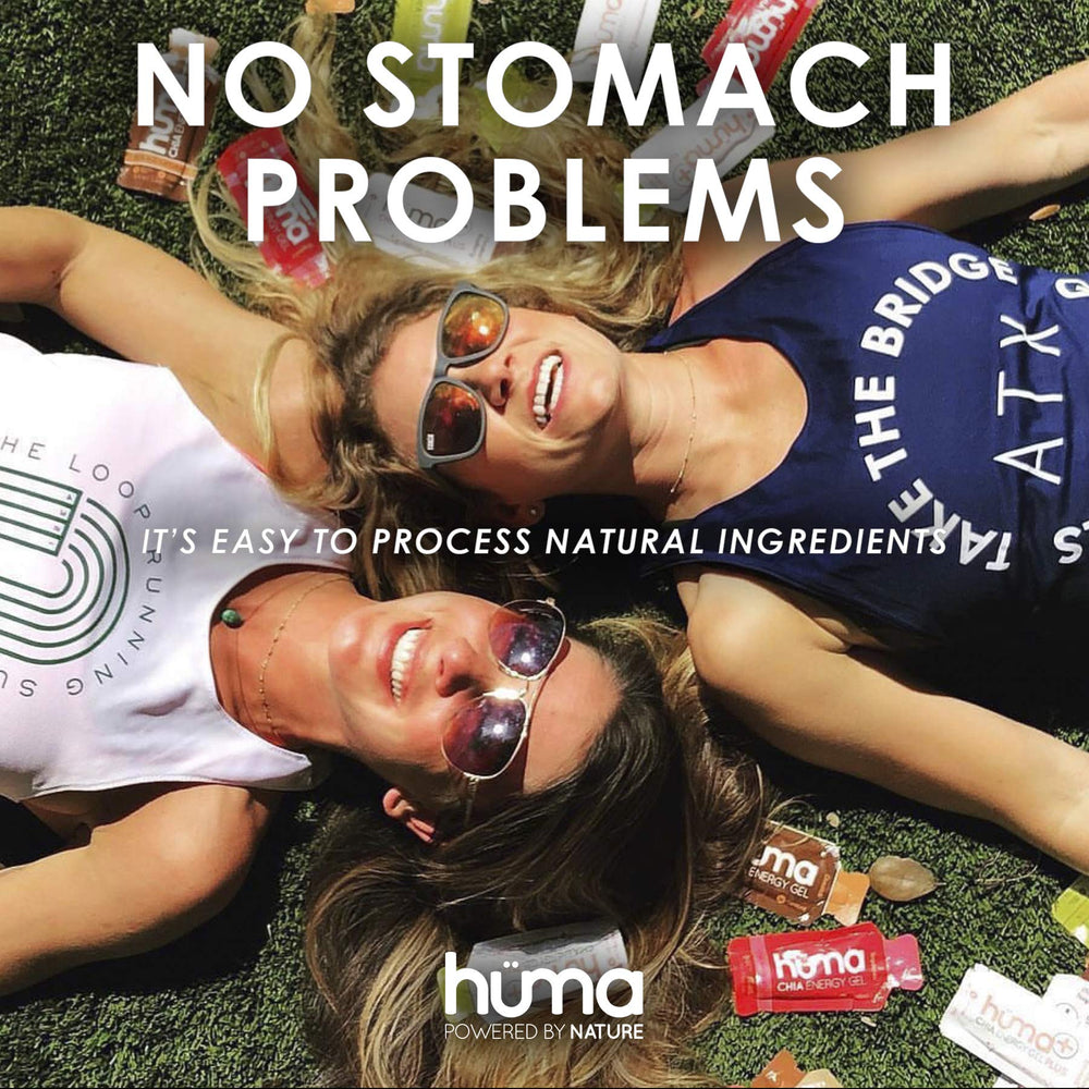 Athlete using HÜMA gel during a run for steady energy.
