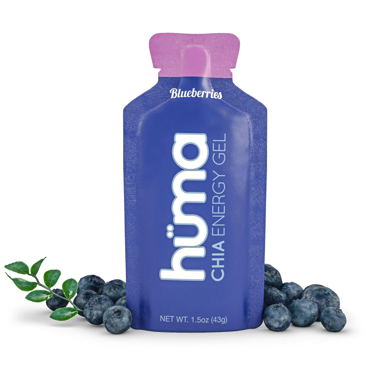 HÜMA CHIA ENERGY GEL blueberries flavor image for steady endurance fueling.