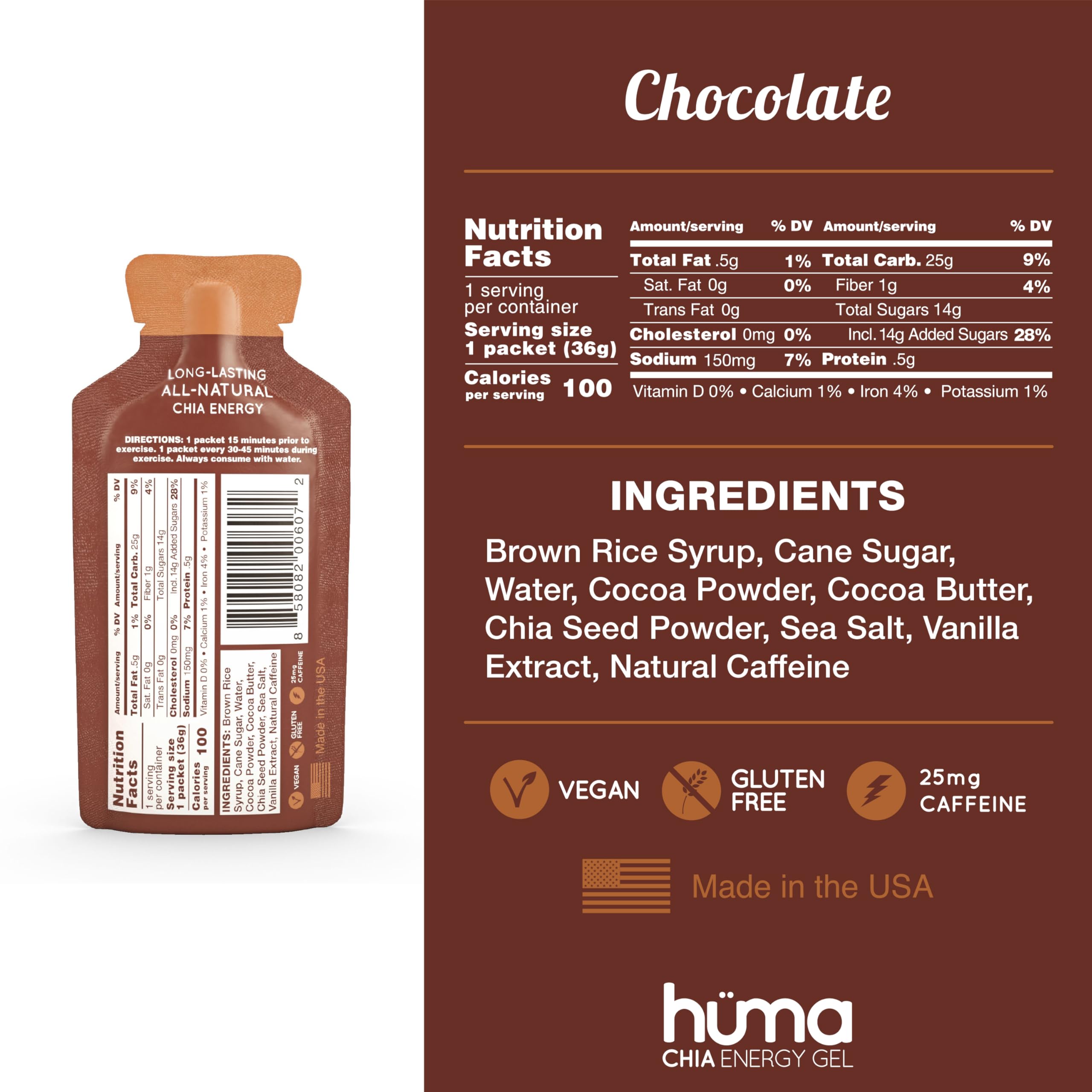 HÜMA Chia Energy Gel chocolate gel texture close-up showing smooth consistency.