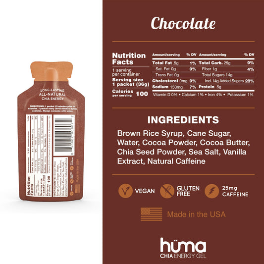 HÜMA Chia Energy Gel chocolate gel texture close-up showing smooth consistency.