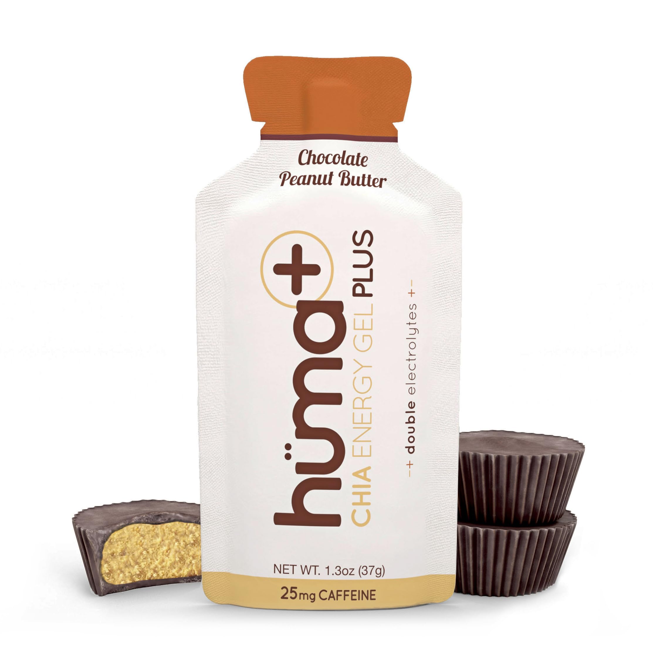 Huma Chia Energy Gel Chocolate Peanut Butter pack shown for long-lasting real-food energy.