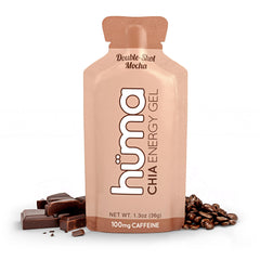 HÜMA Chia Energy Gel doubleshot mocha pack ready for endurance fueling during workouts.