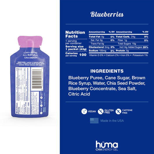 HÜMA CHIA ENERGY GEL with fruit puree ingredients showcased for natural fueling.