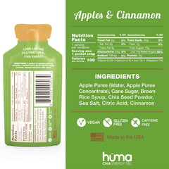 HÜMA Chia Energy Gel label close-up highlighting natural ingredients and vegan-friendly nutrition