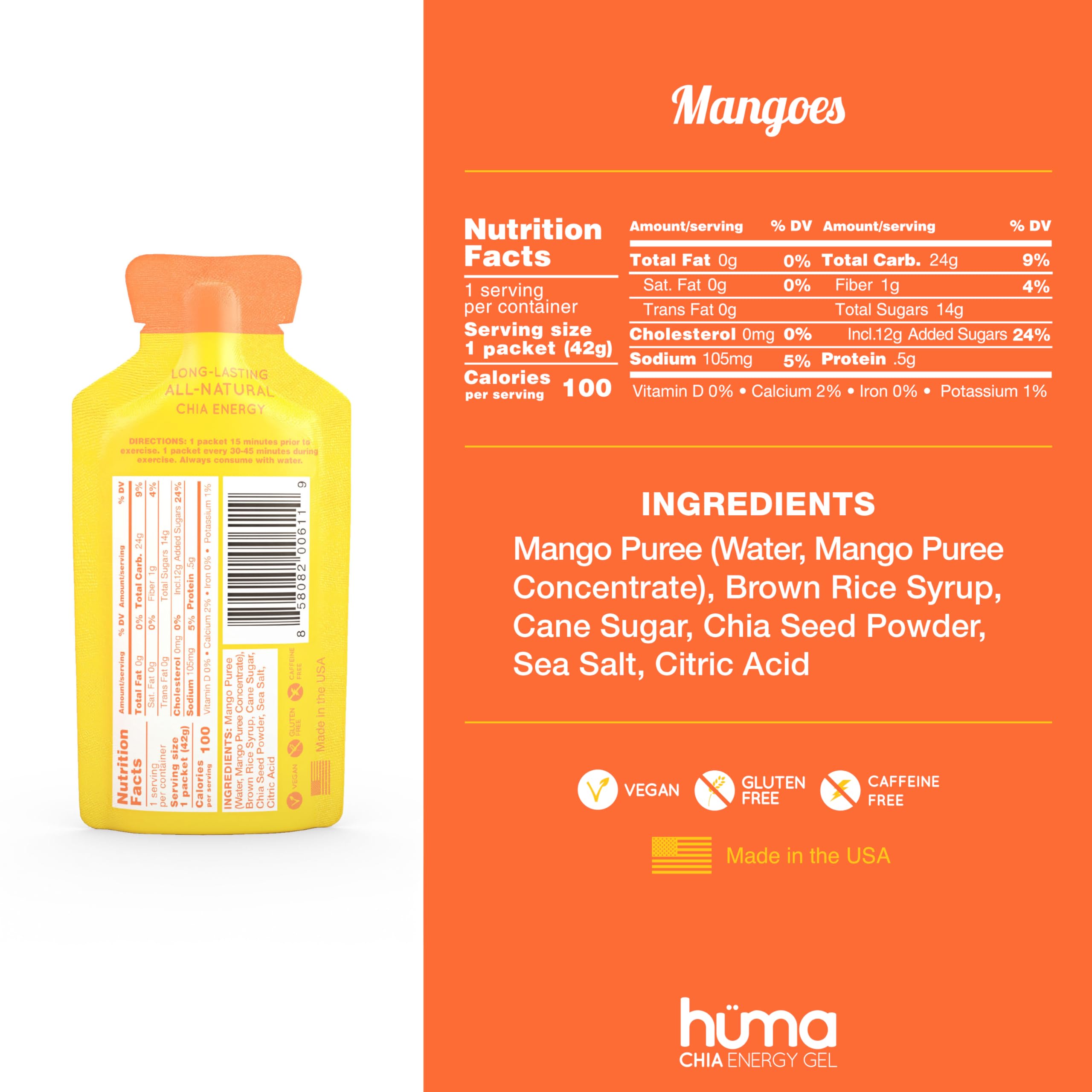 HÜMA CHIA ENERGY GEL bottle pouring mango flavor during activity