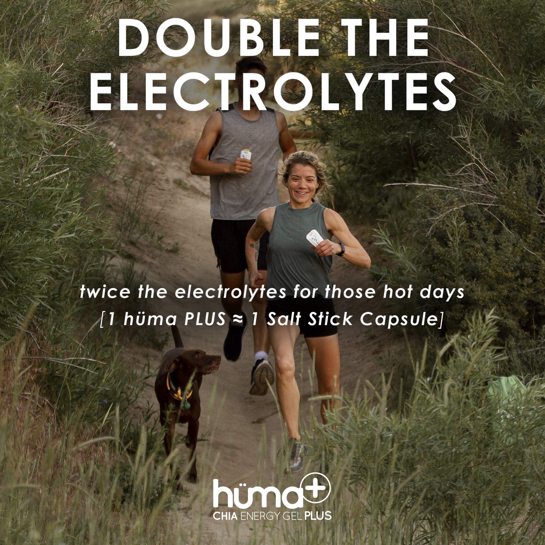 HÜMA CHIA ENERGY GEL Plus race-ready shot showing serving suggestion for endurance events.