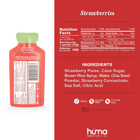 HÜMA Chia Energy Gel strawberries being squeezed for on-the-go fueling