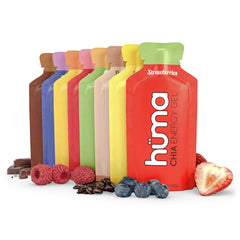 HÜMA Chia Energy Gel variety pack shown for on-the-go endurance fueling.