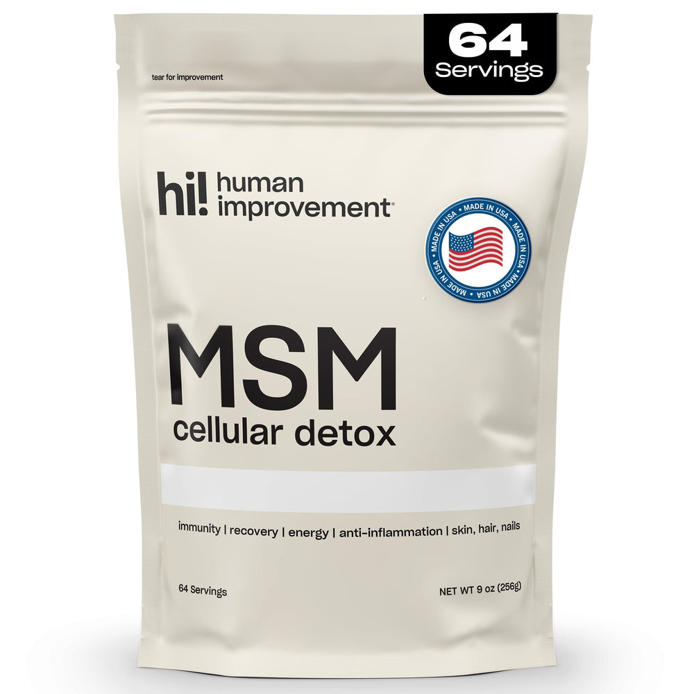 Human Improvement Pure MSM Powder bottle; supports skin, hair, and nails.