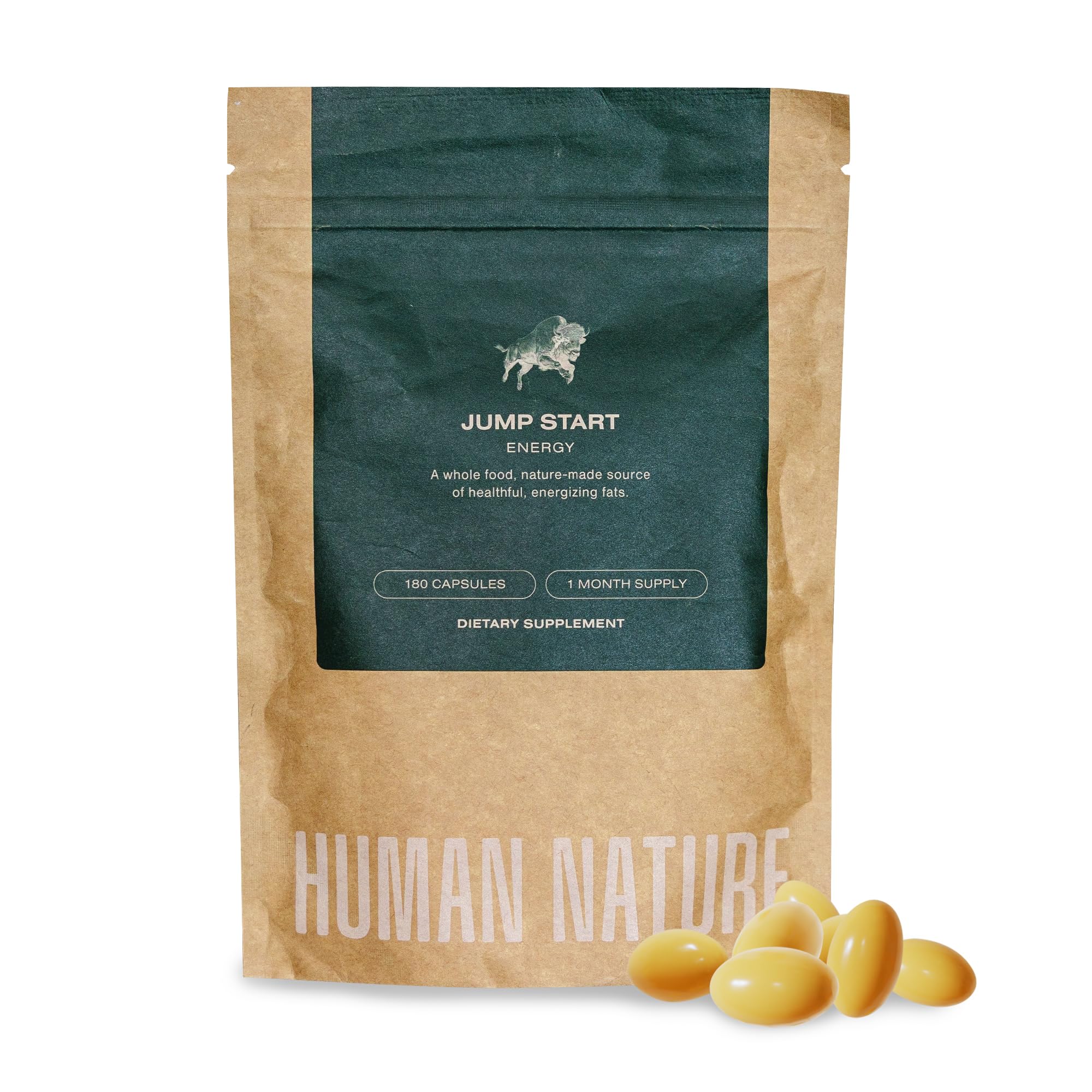 HUMAN NATURE Jump Start bottle front for steady daily energy.
