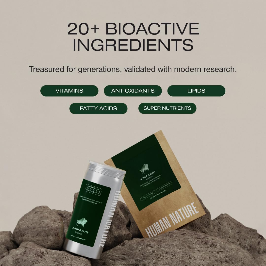 HUMAN NATURE Jump Start ingredients panel highlights fat-based energy blend.