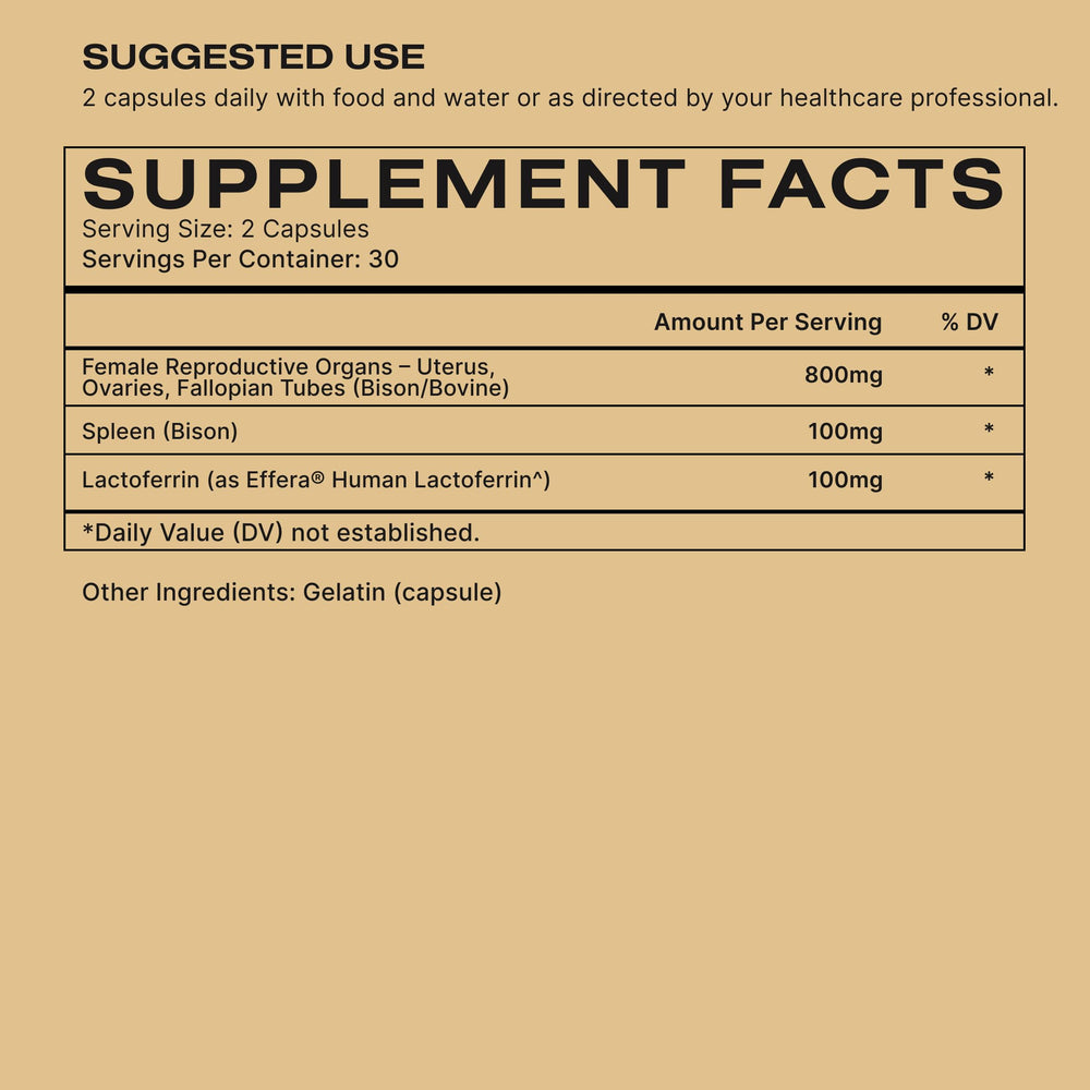 HUMAN NATURE Vital Woman bottle back with dosage notes and energy ideas.