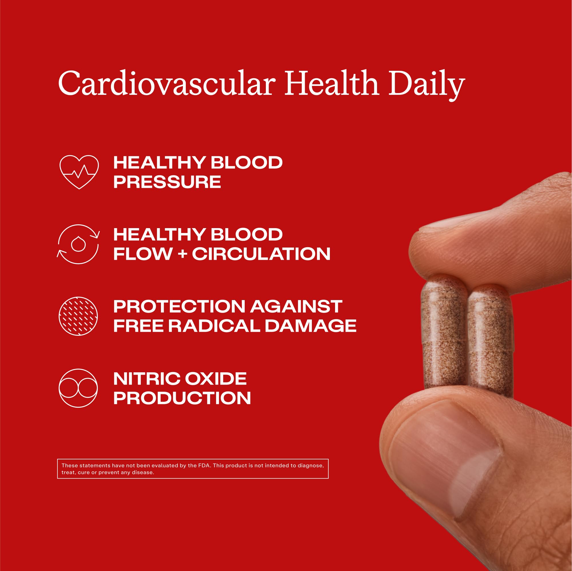 Close-up of Humann Cardiovascular Health Daily capsules ready for daily use.
