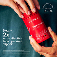 Humann Cardiovascular Health Daily label back listing grape seed extract and hyaluronic acid components.