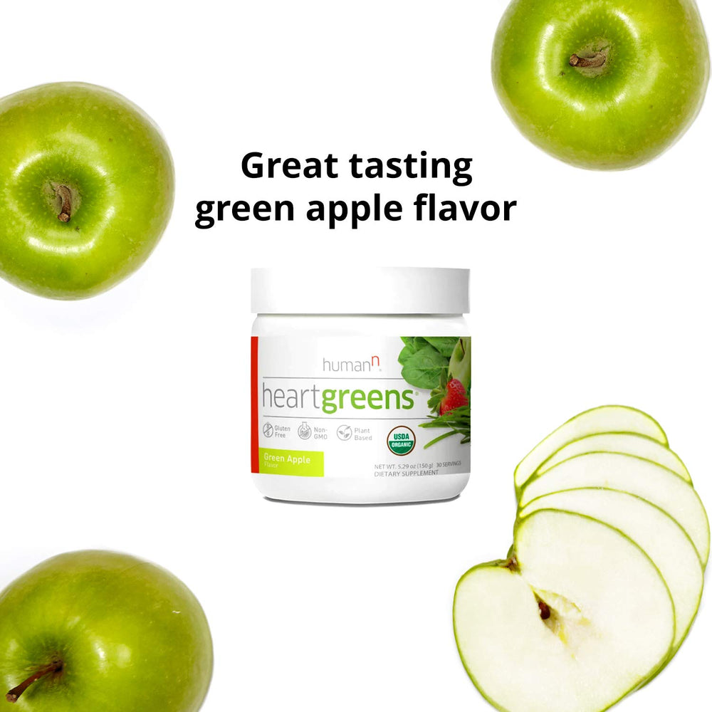 Humann HeartGreens Green Apple flavor canister complements morning routines.