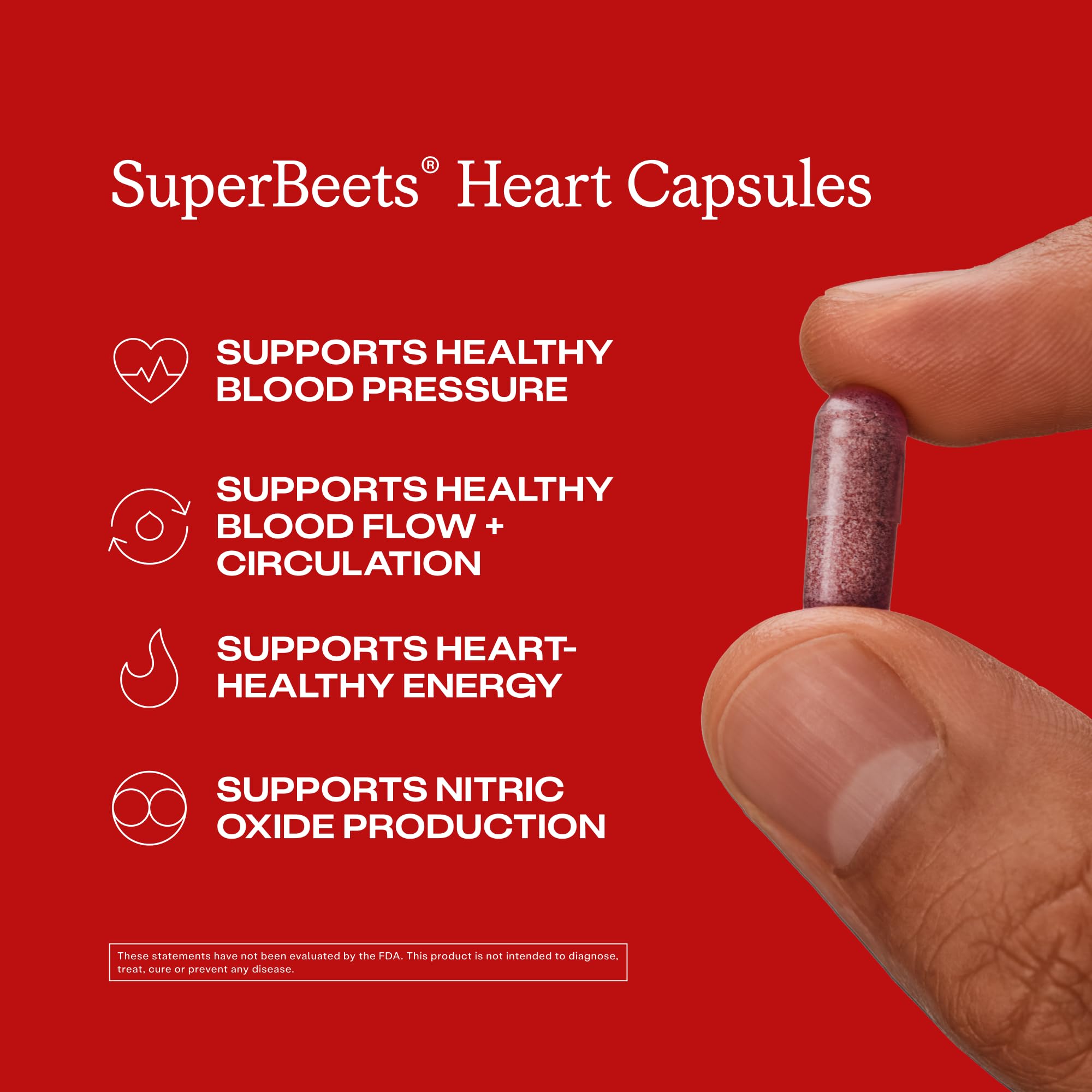 Humann SuperBeets capsules pouring into hand, highlighting quick-release design.