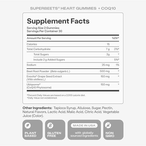 Humann SuperBeets Heart Gummies caffeine-free claim badge.