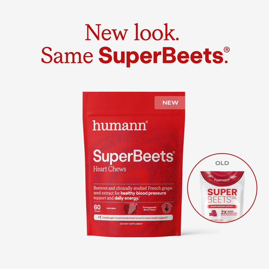 Humann SuperBeets Heart Chews bottle back — plant-based, non-GMO ingredients