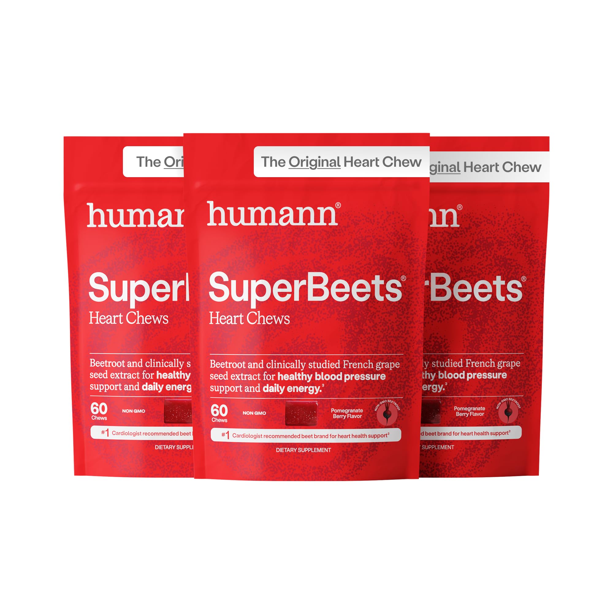 Humann SuperBeets Heart Chews bottle front — nitric oxide support for healthy circulation