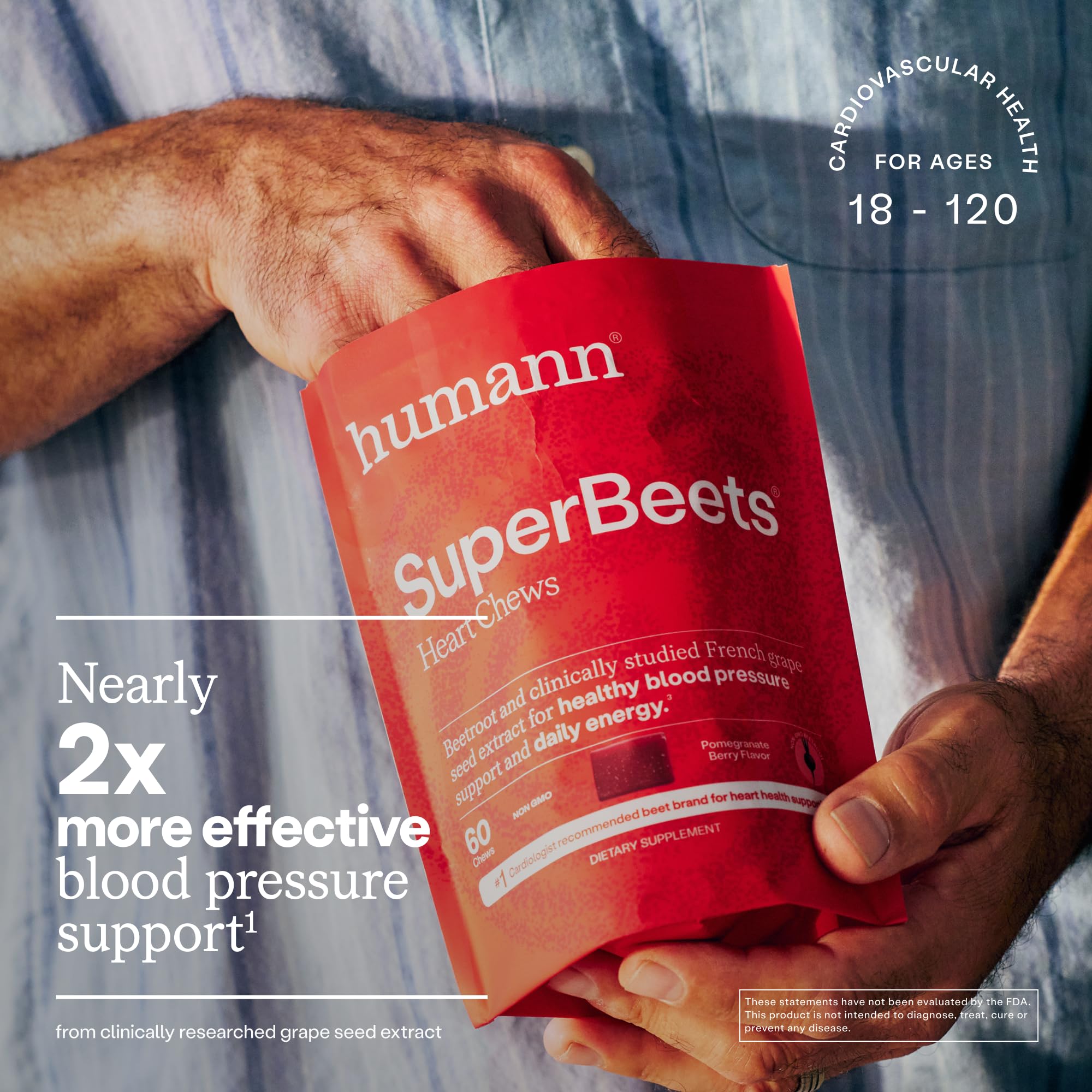 Humann SuperBeets Heart Chews close-up — pomegranate berry flavor