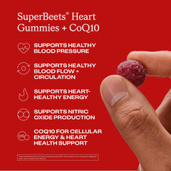 Humann SuperBeets Heart Gummies show CoQ10 content at 150 mg per serving.