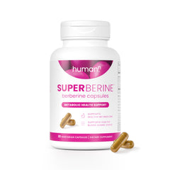 Humann SuperBerine bottle front showing high-absorbency berberine formula for daily metabolic support.