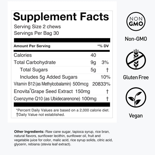 Humann SuperGrapes Chews with CoQ10 close-up convenient wellness bite