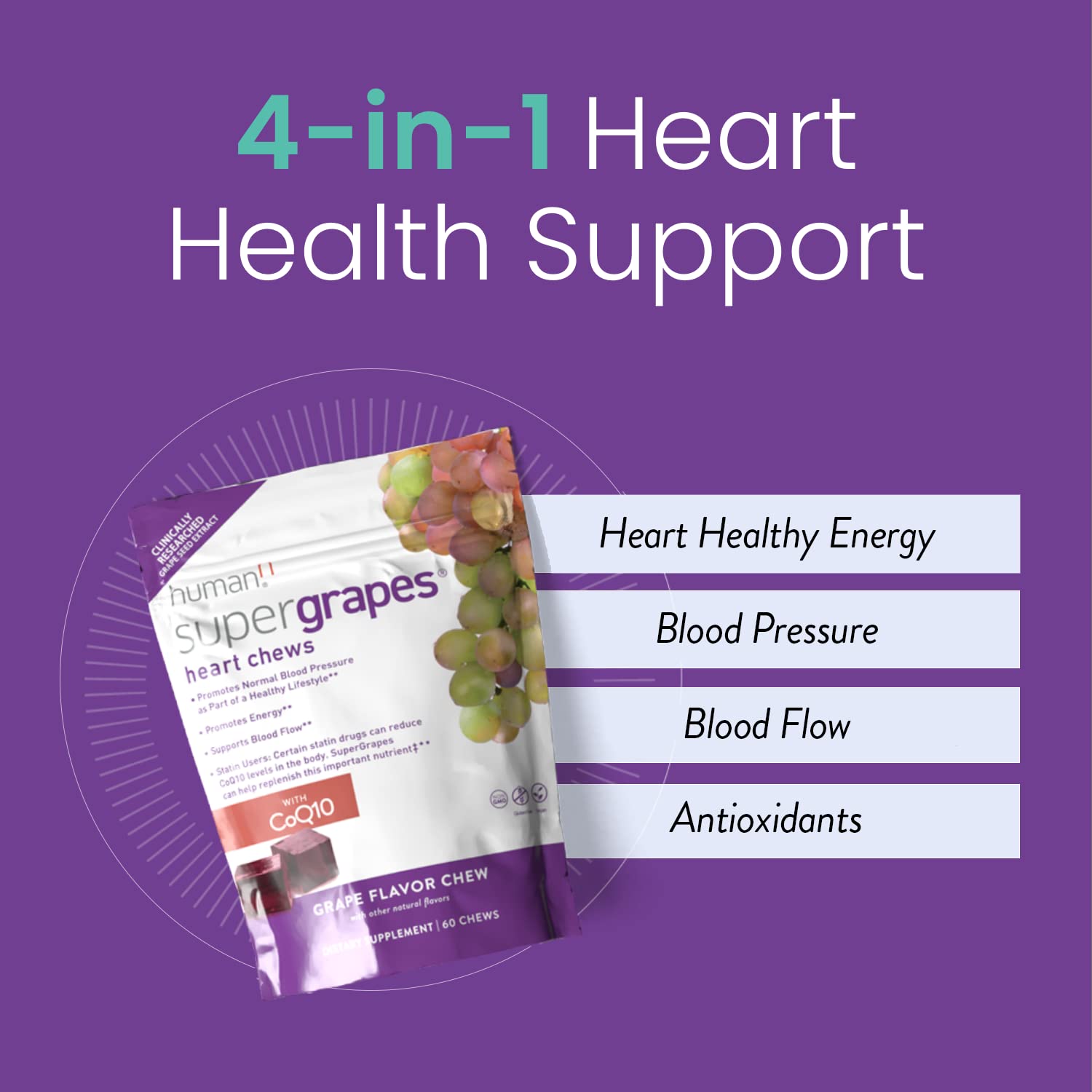 Humann SuperGrapes Chews grape seed extract highlight antioxidant-friendly chew