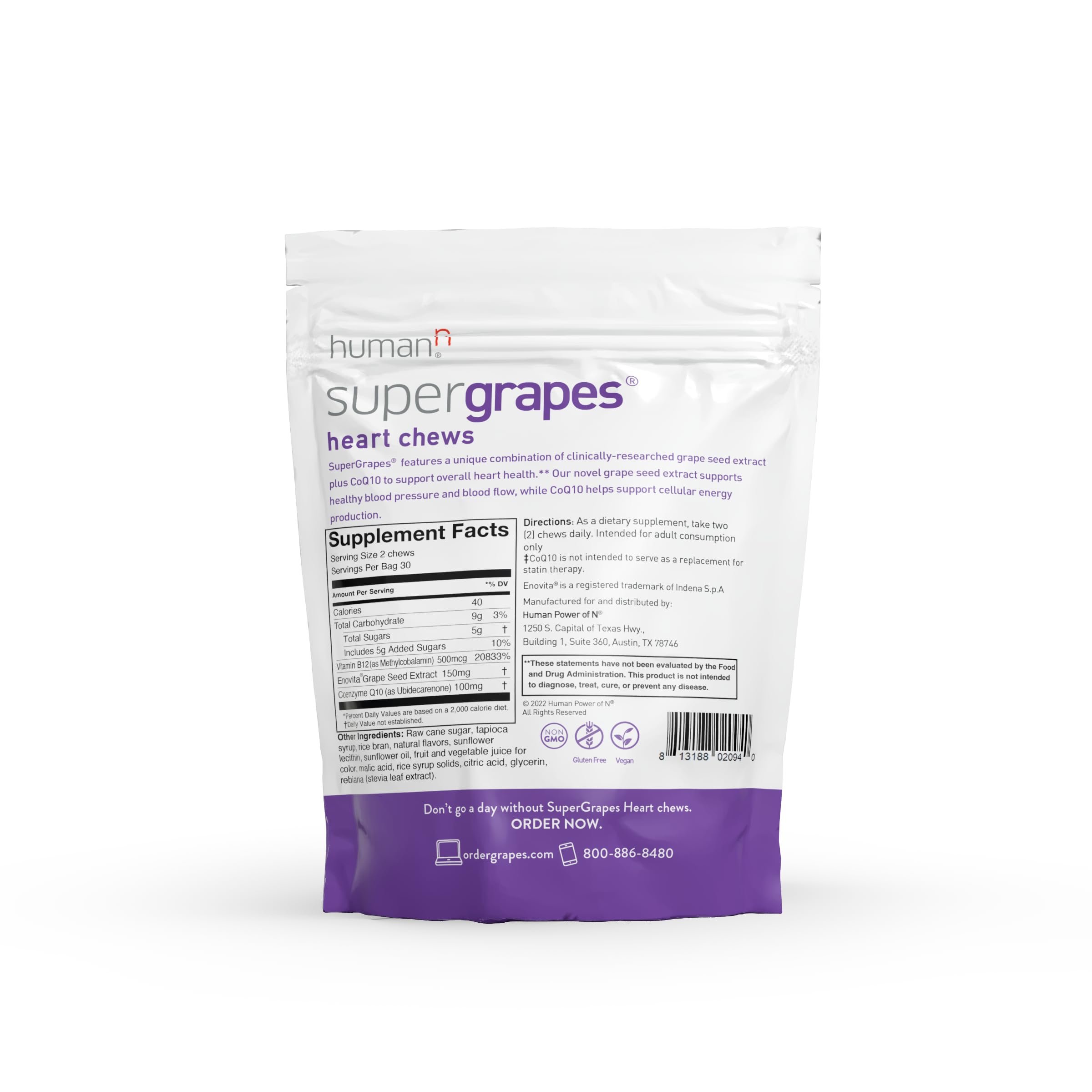 Humann SuperGrapes Chews packaging and 60-count bottle on display