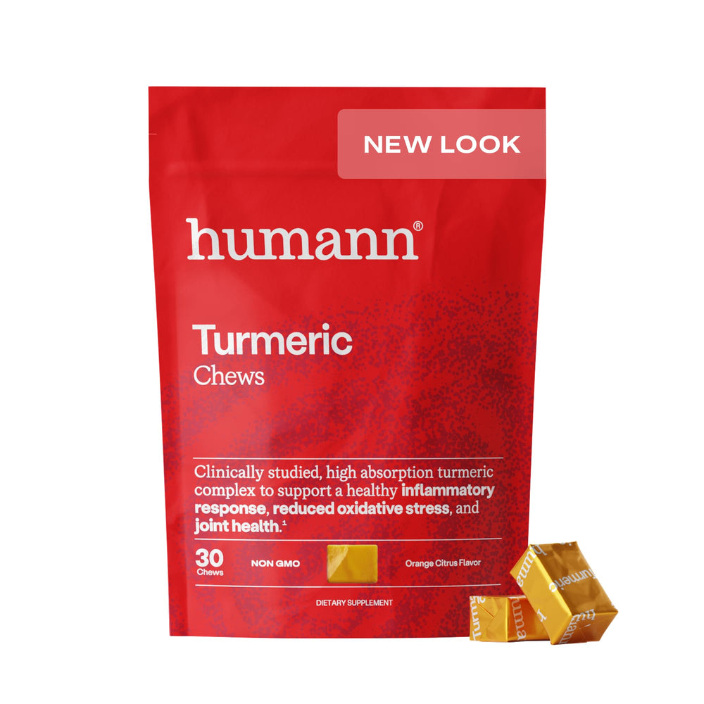Humann Turmeric Chews orange bottle front for easy daily antioxidant support