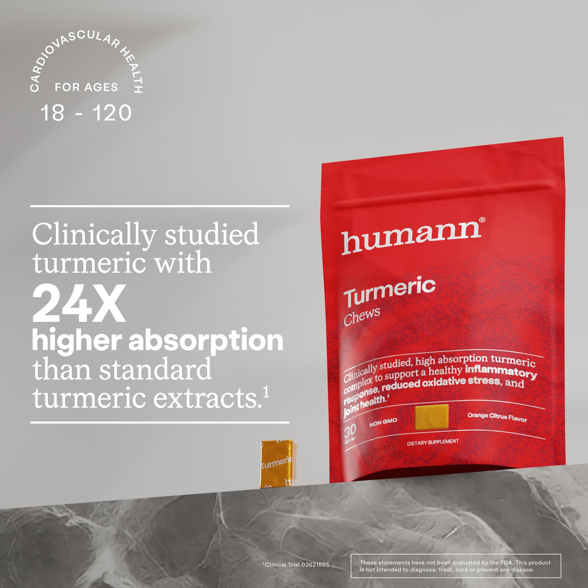 Humann Turmeric Chews packaging box highlights convenient daily use