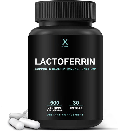 HUMANX Lactoferrin 500mg bottle with label highlighting immune support