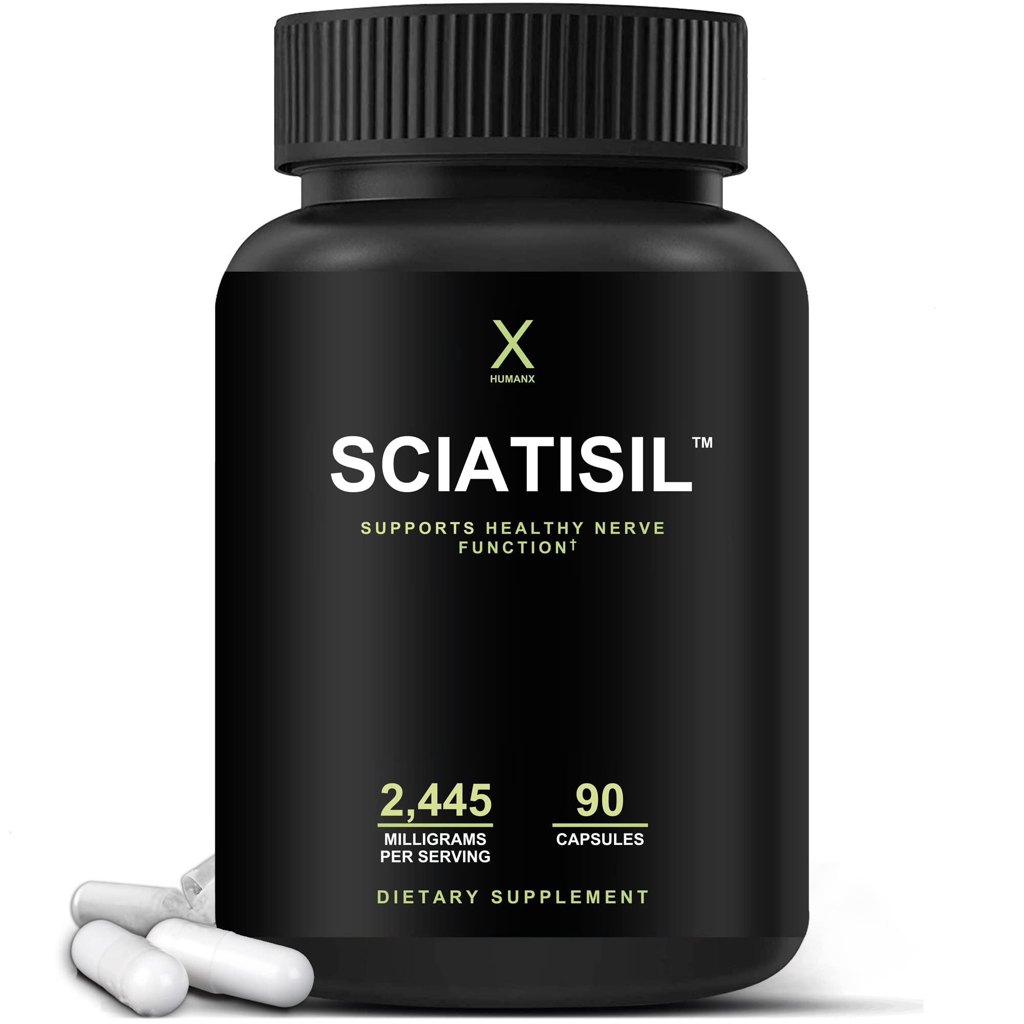 HUMANX Sciatisil bottle pour suggesting easy daily use for potential nerve support