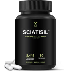 HUMANX Sciatisil bottle pour suggesting easy daily use for potential nerve support