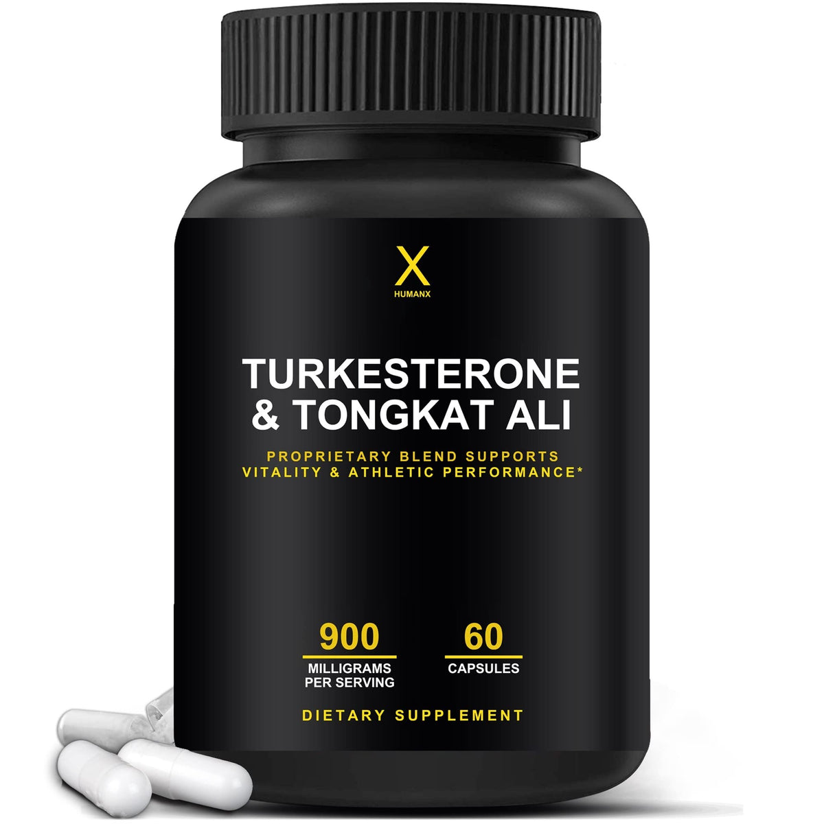HUMANX Turkesterone & Tongkat Ali 900mg bottle front for energy support and recovery.
