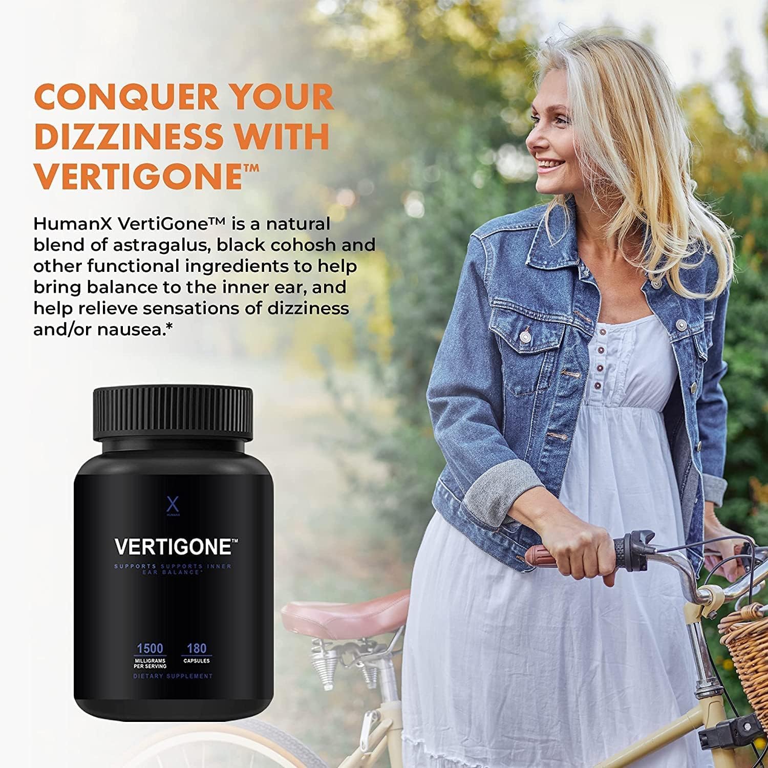 HUMANX VertiGone usage guide showing taking capsules daily