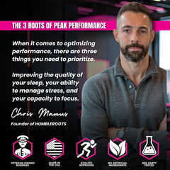 Humbleroots Performance Sleep dosage label shows dual-release timing.
