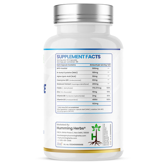 Humming Herbs Inobalance Pro+ capsules ready for a two-capsule serving