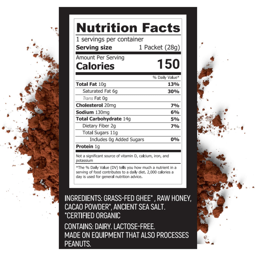Hunghee Ancestral Energy Cacao Bulk Pack ingredient-jar highlights premium ghee and honey