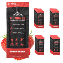 Hunghee Ancestral Energy strawberry bottle on counter for convenient athlete fuel.