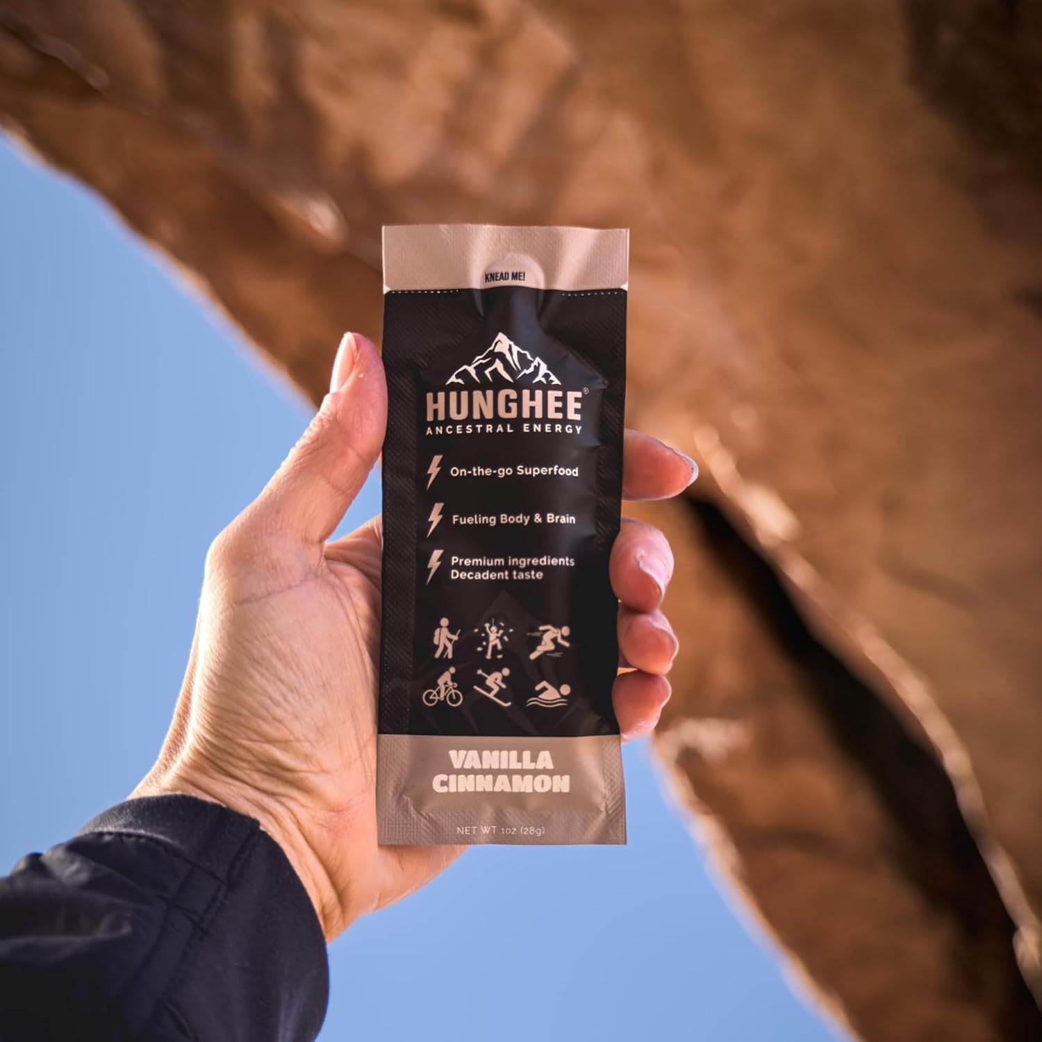 Hunghee vanilla cinnamon pack ambient snack scene conveys ready energy
