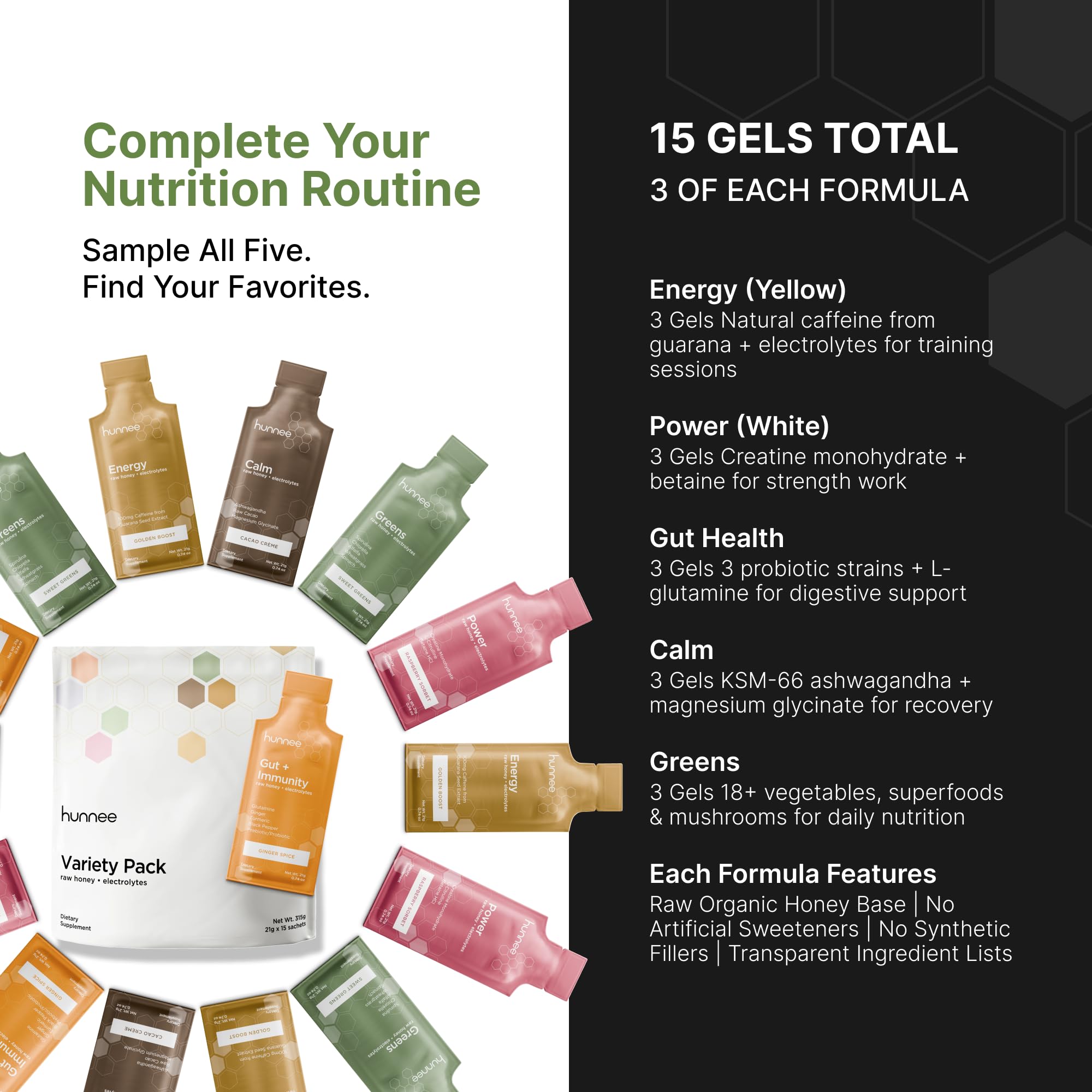 Hunnee H greens formula sachet with 18+ superfoods for daily nutrition