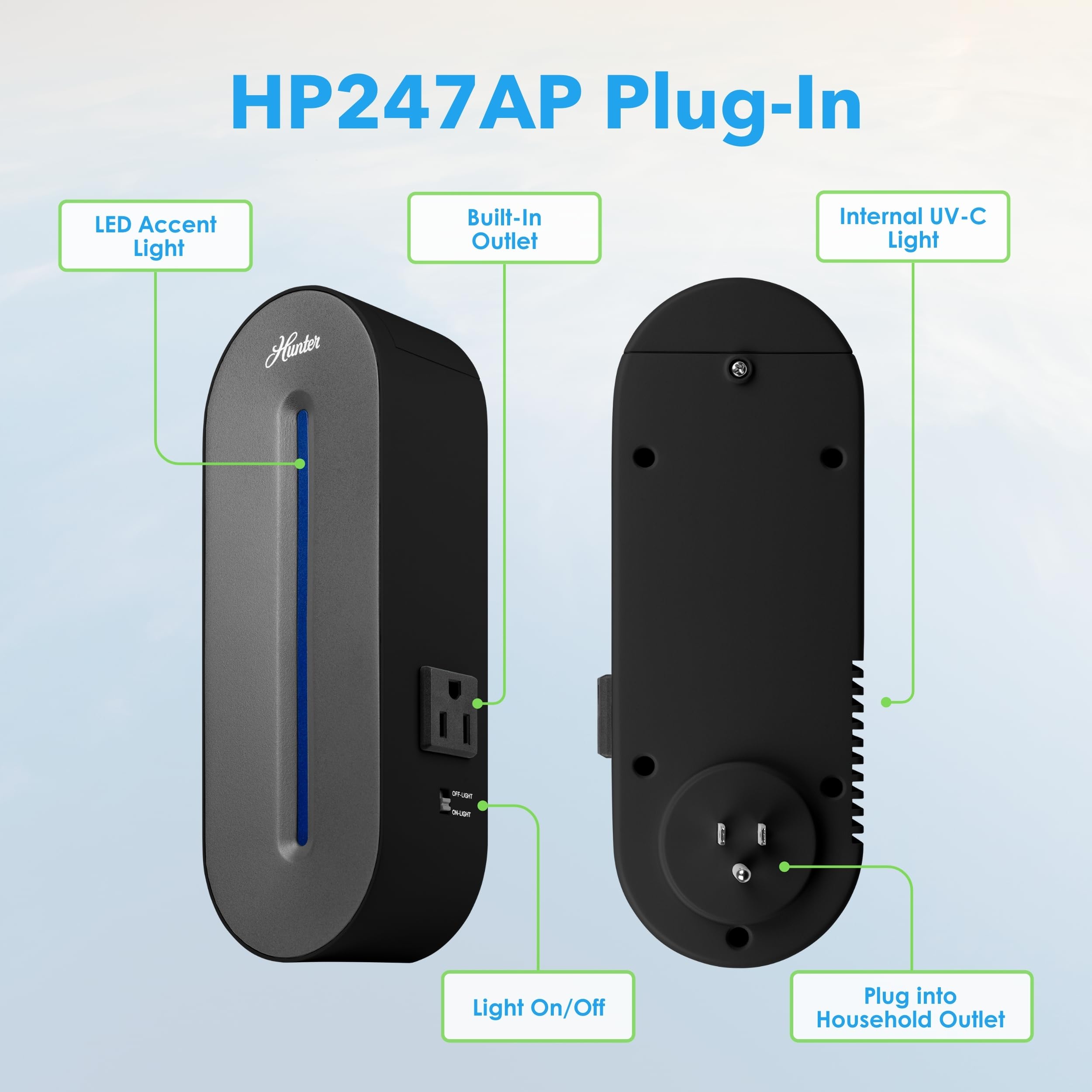 Hunter Aqua UV air sanitizer in a bedroom position, quiet and compact