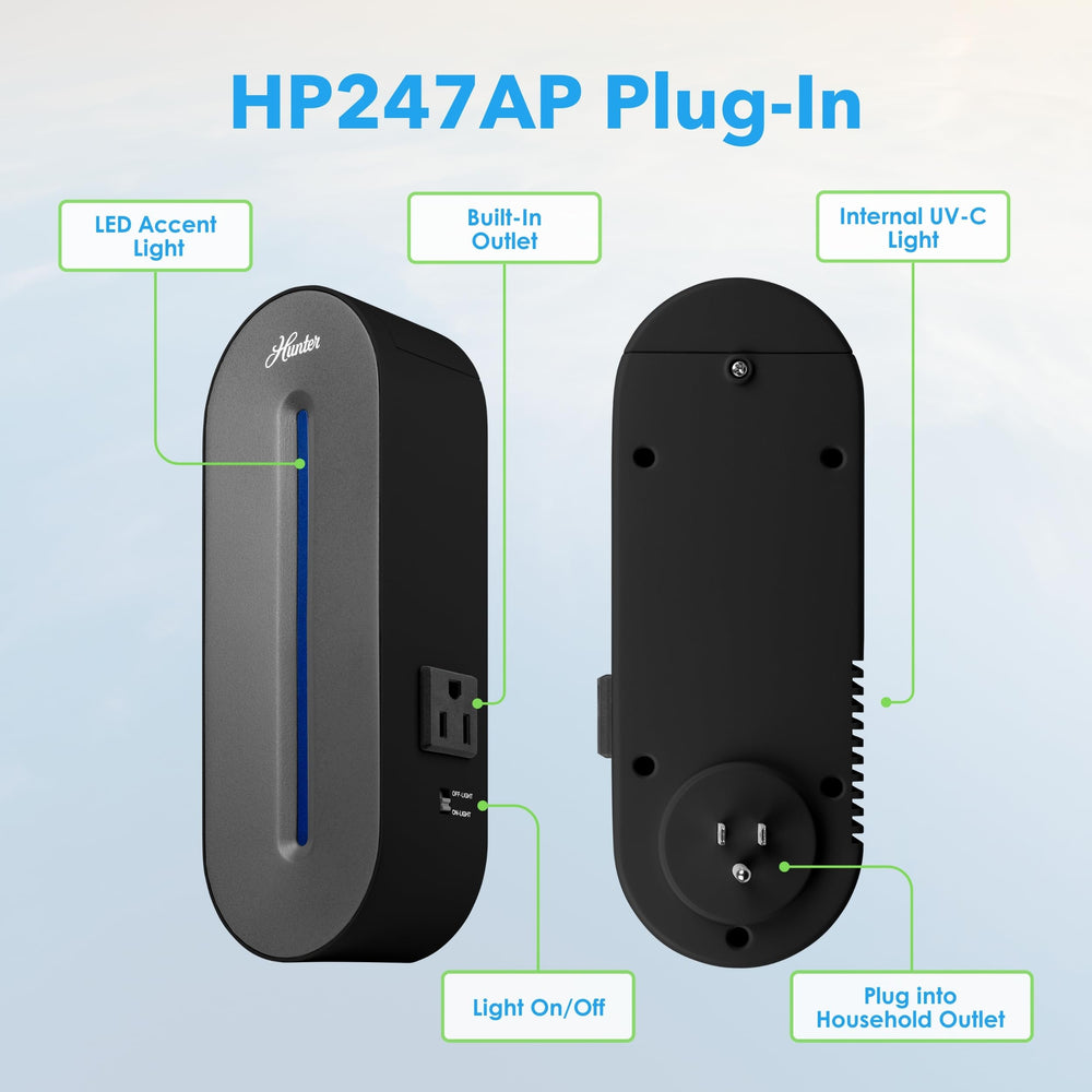 Hunter Aqua UV air sanitizer in a bedroom position, quiet and compact