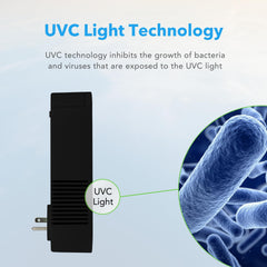 Hunter Aqua UV air sanitizer plugged into outlet with minimal footprint